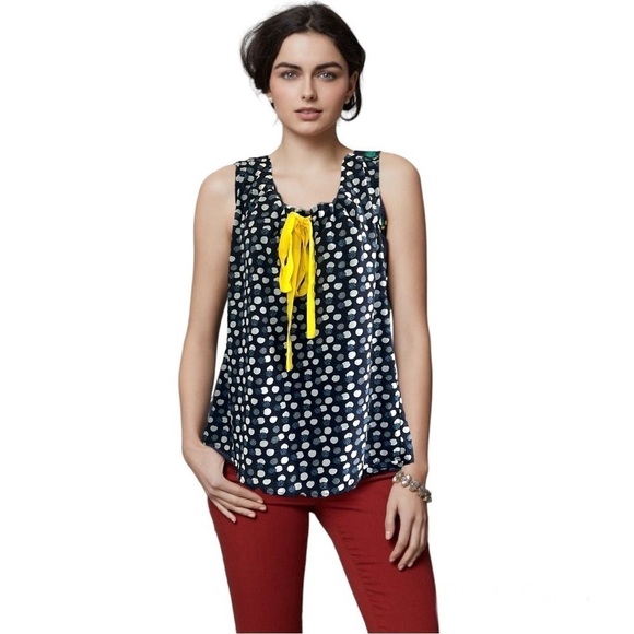 Cleo Navy Blue Polka Dot And Bow Tank Top Size M - Picture 1 of 13